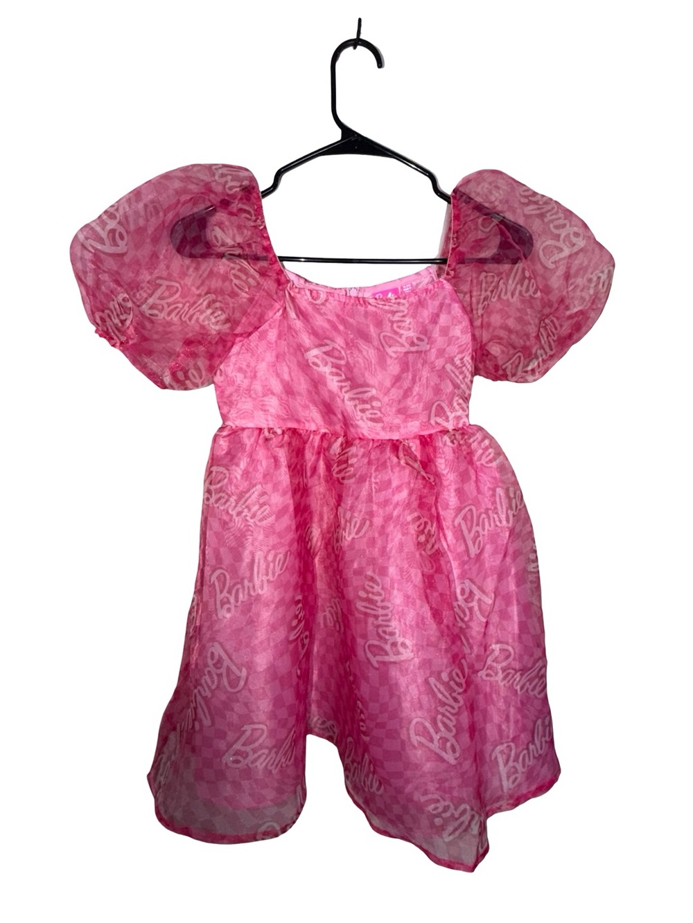 Barbie Hot Pink Puff-Sleeve Logo Dress